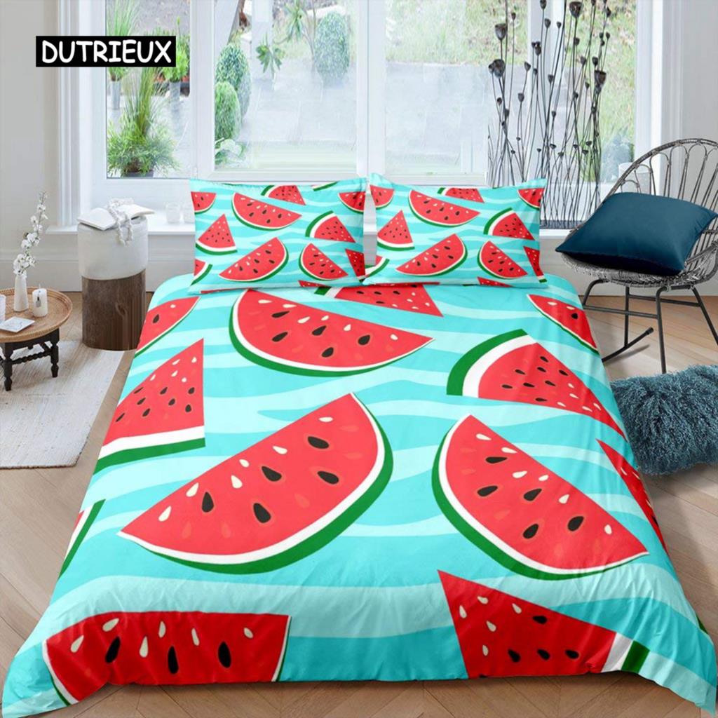 Watermelon Duvet Cover Set Hawaiian Bedding Set King Size Microfiber Summer Fruit Theme Comforter Cover for Kids Boys Girls Teen