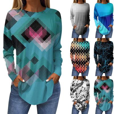 Fashion Women's Casual Long Sleeved Round Neck Printed Tops