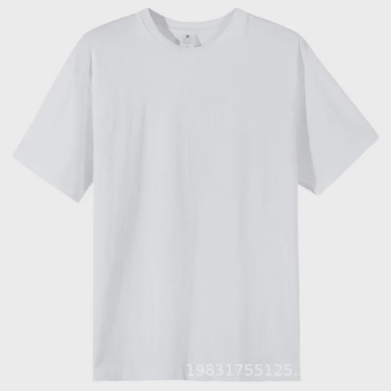 Unisex 180g CVC Cotton Black & White Short-Sleeve T-Shirt, Loose Fit, American Style, Casual with Small Collar and Thick Material.