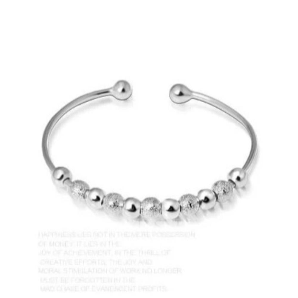 Silver Plated Rotating Beads Bracelet Women White Copper Bangle Nine Beads Lucky Charm