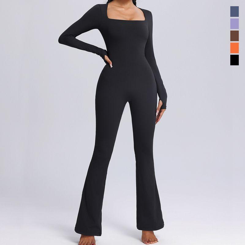 European and American Kardashian Style Yoga Bodysuit Long Sleeves One-Piece Yoga Clothes with Chest Pad Horn Tight One-Piece