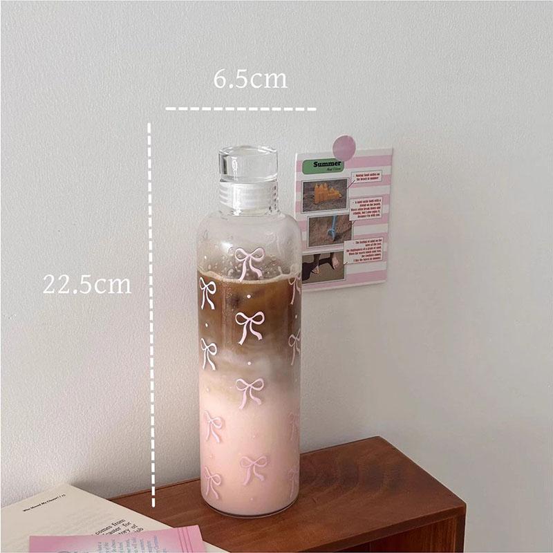 500ML Kawaii Bow Plastic Water Bottle With Time Scale Transparency Plastic Water Cup Outdoor Sports School Drinking Water Bottle 500ml