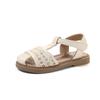 Girls' closed-toe sandals, children's soft sole beach shoes, summer new style fashionable woven girls' princess kids' shoes for babies