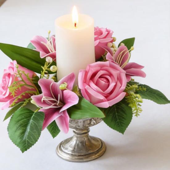 Artificial Floral Wreath for Front Door Realistic Large Rose Lily Flower Wreath with Leaves for Spring Valentine's Mother's Day Wedding Home Decor