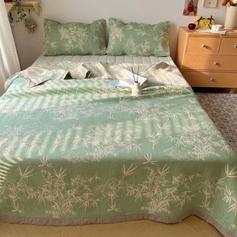 2025 new cotton three-layer gauze jacquard multi-functional summer quilt blanket bed cover pillow towel thin machine washable