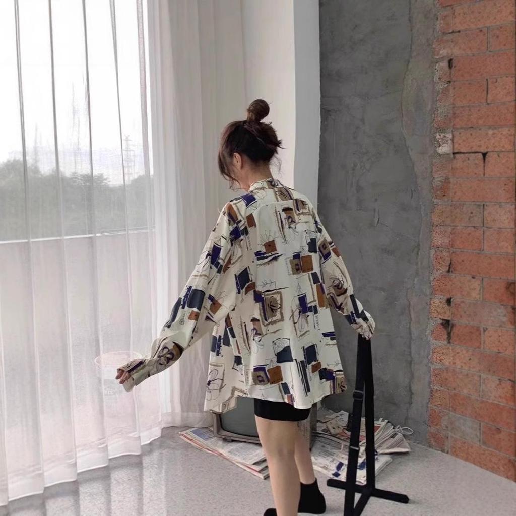 Hong Kong-Style Floral Chiffon Shirt for Women - Long Sleeve, Loose Fit, Versatile Outerwear for Spring and Autumn