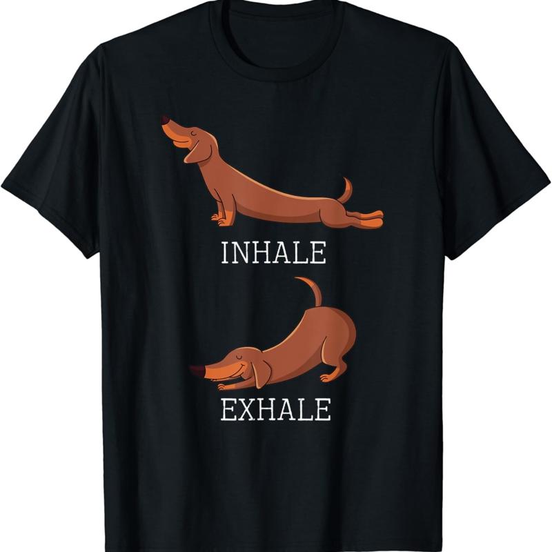 Funny Dachshund Weiner Dog Yoga Inhale Exhale Wiener Sausage T Shirt S