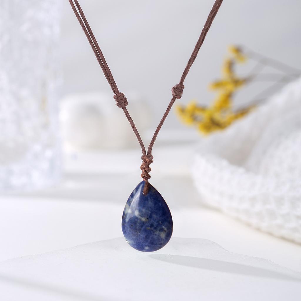 Natural crystal pendant, amethyst necklace, hand woven, water droplet jewelry