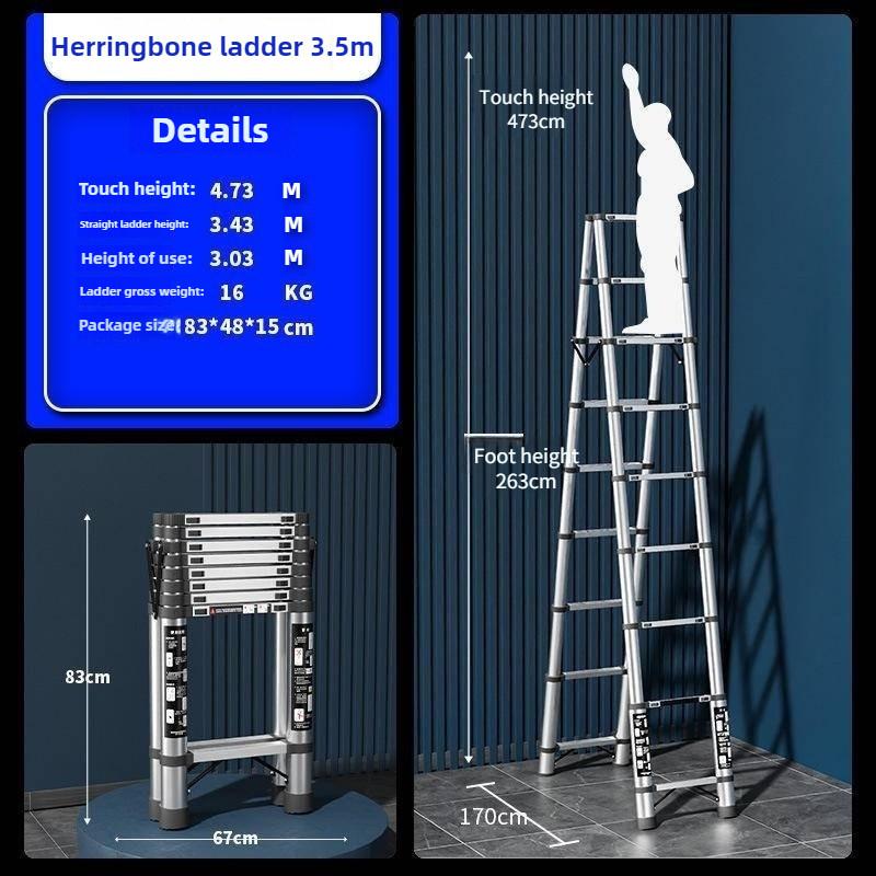 

Телескопическая лестница из нержавеющей стали, многофункциональная бытовая лестница-стремянка, портативная складная стремянка Herringbone ladder 3.5 meters