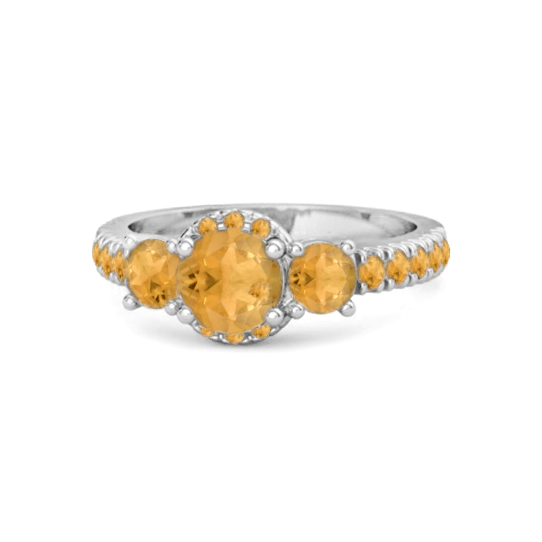 

Citrine Three- 925Stone Inspired Accent Ring- 925 Sterling Silver 9 білий