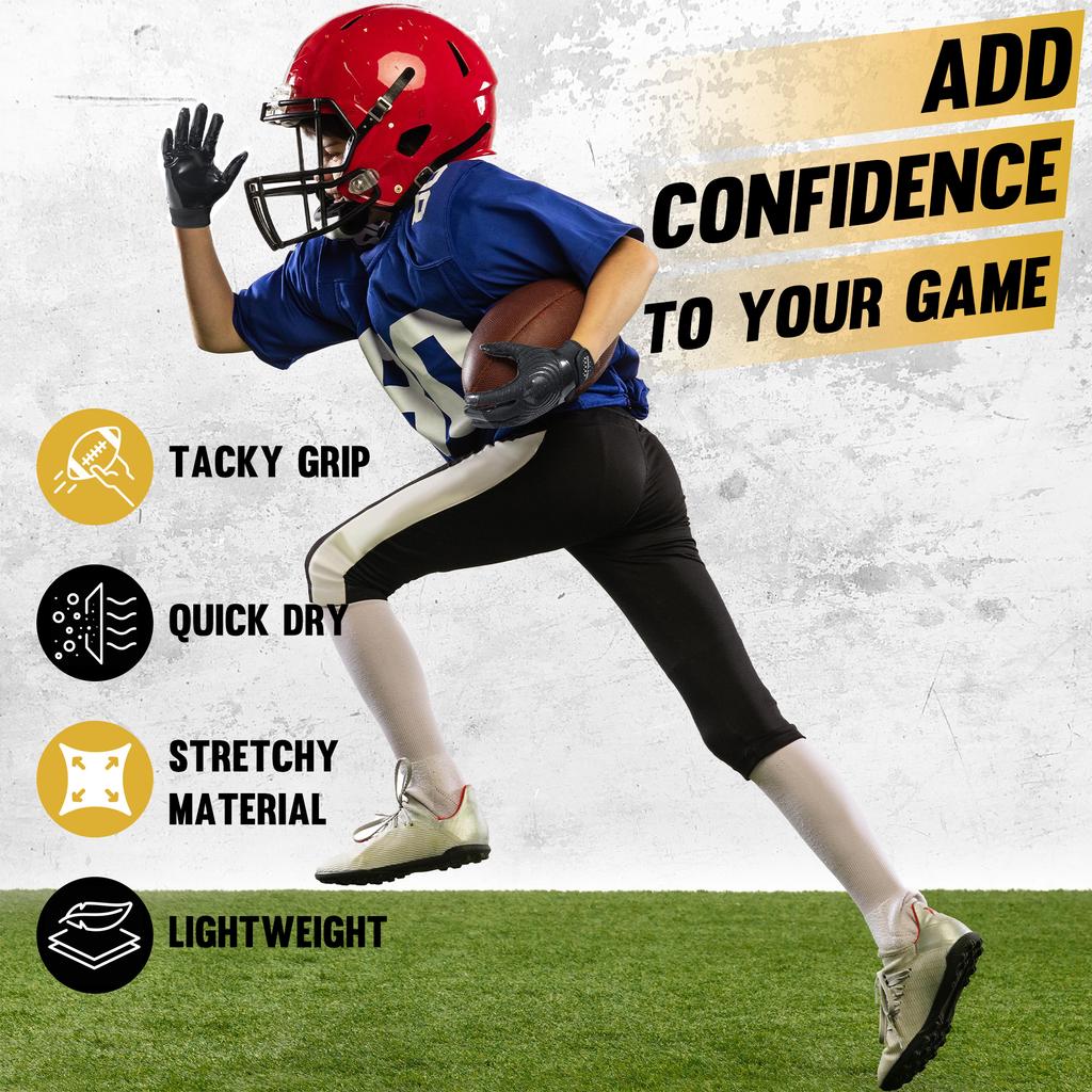 HANDLANDY Kids football gloves, new material high viscosity, comfortable, soft and durable, pure black American football gloves