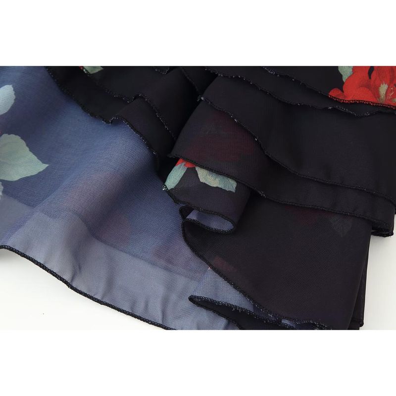 Kaslead New Women Clothes Western Style Flower Print Laminated Top Skirt 4661073 4661436