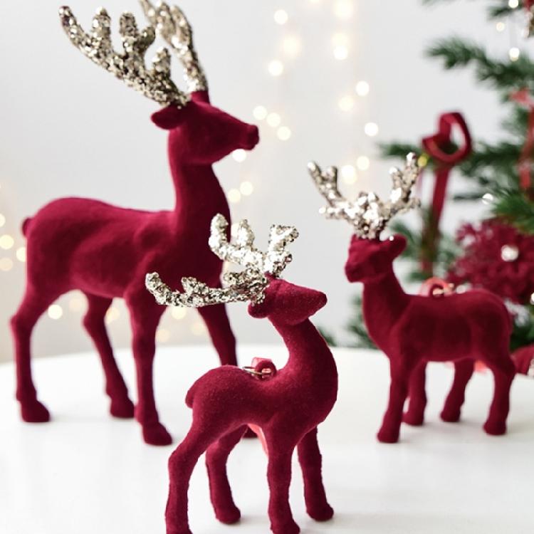 Christmas Reindeer Figurines with Glittered Antler and Feet Artificial Animal Crafts Tabletop Ornament Home Decoration
