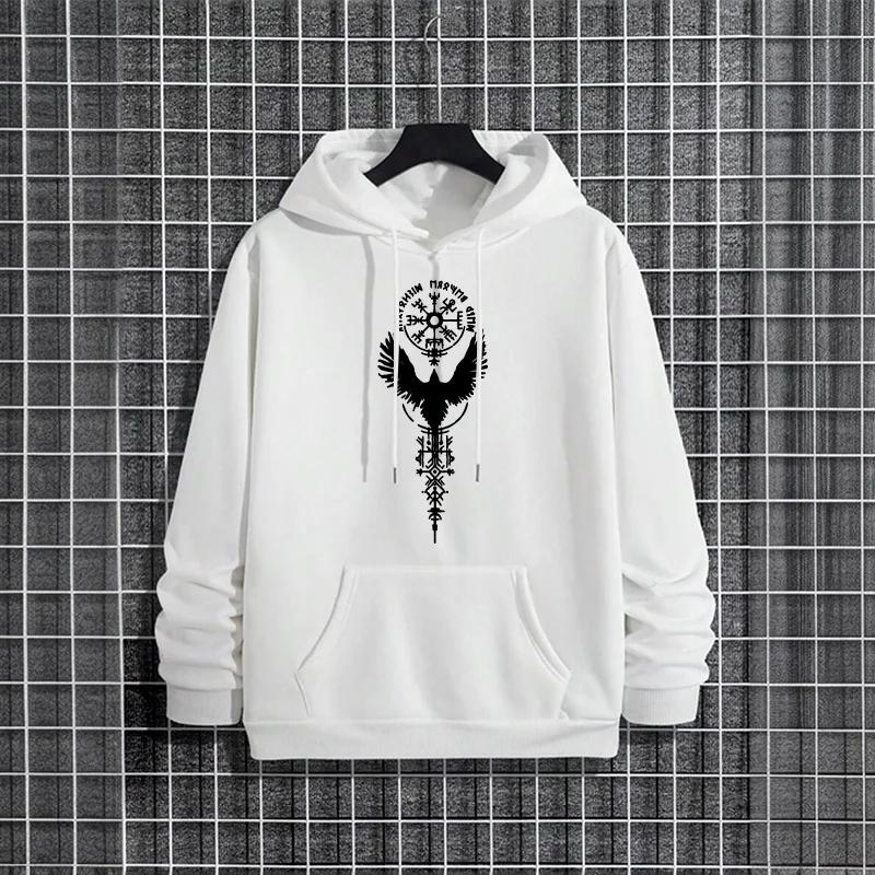 Raven Print Mens Autumn Winter Hoodie Urban Streetwear Fashion Hooded Sweatshirt Male Hip Hop Trendy Casual Wear Hoody Pullover