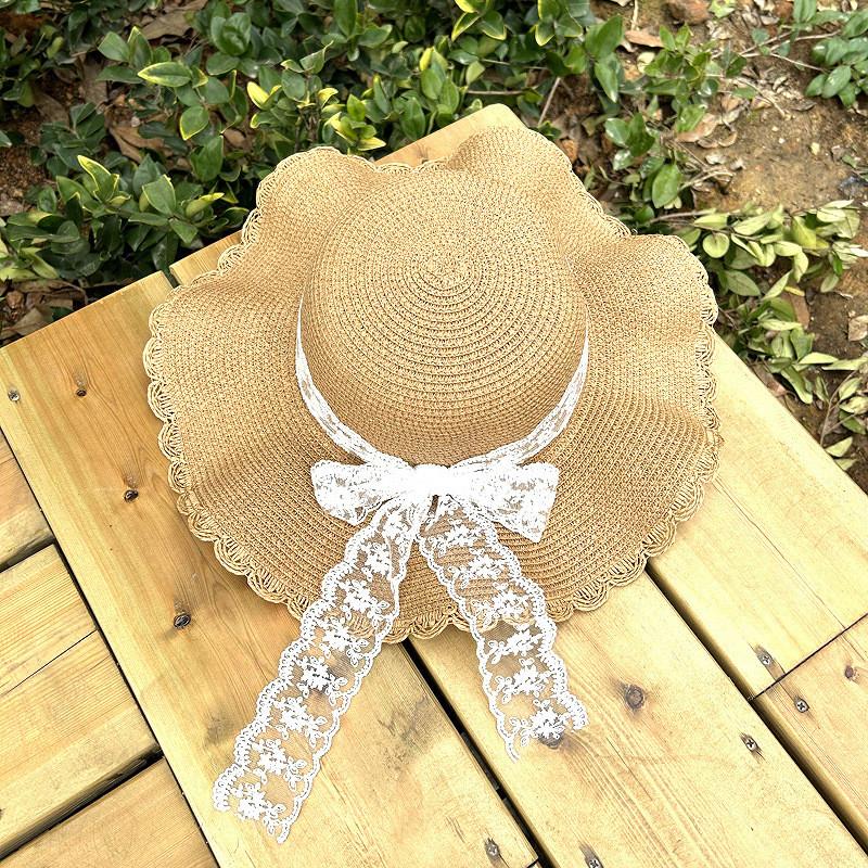 

Lace Foldable Sun Hat Straw Hat Beach Hat Outdoor Leisure Wide Brim Hat