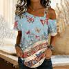 Damenmode Casual Print Sexy schulterfreies Kurzarm-T-Shirt-Oberteil