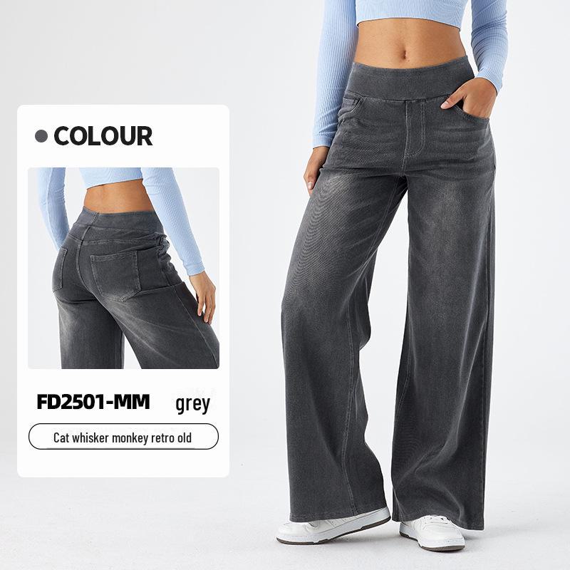 

Женские широкие джинсовые брюки с высокой талией – облегающие, со множеством карманов, свободного кроя и стильной отделкой в виде усов XL