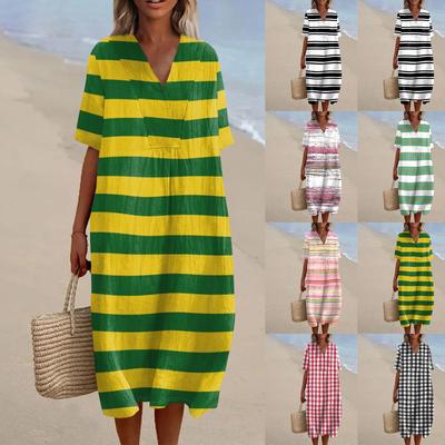 Kadın Bol Kesim Günlük Moda V Yaka Baskılı Elbise Plaj Eteği