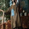Women Vintage Dresses Spring Chinese Style O-Neck Bat Sleeve Patchwork Color Female Loose Dress