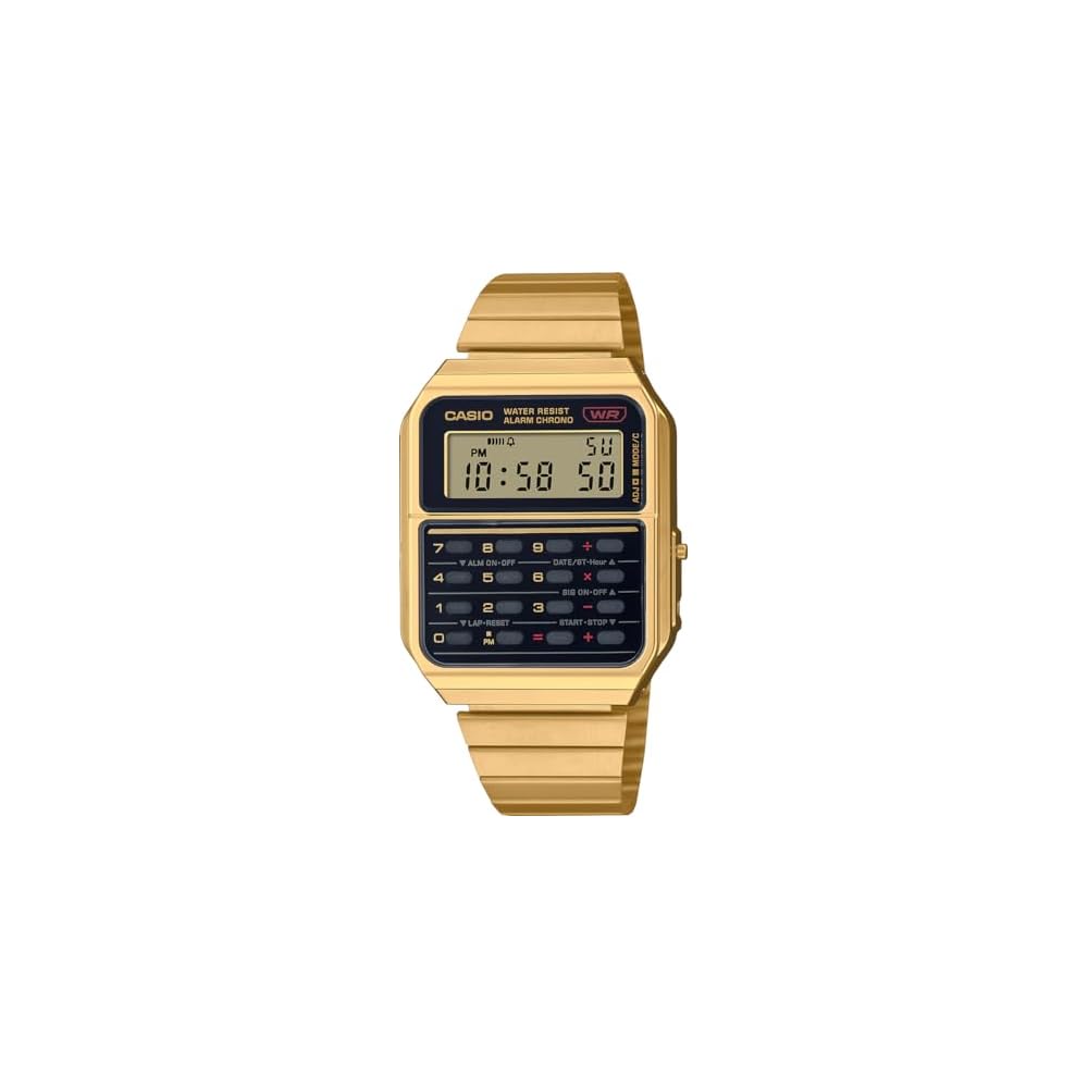 Casio Vintage Series CA-500WEG-1A Digital Watch with 8-Digit Calculator Unisex Metal Band Gold