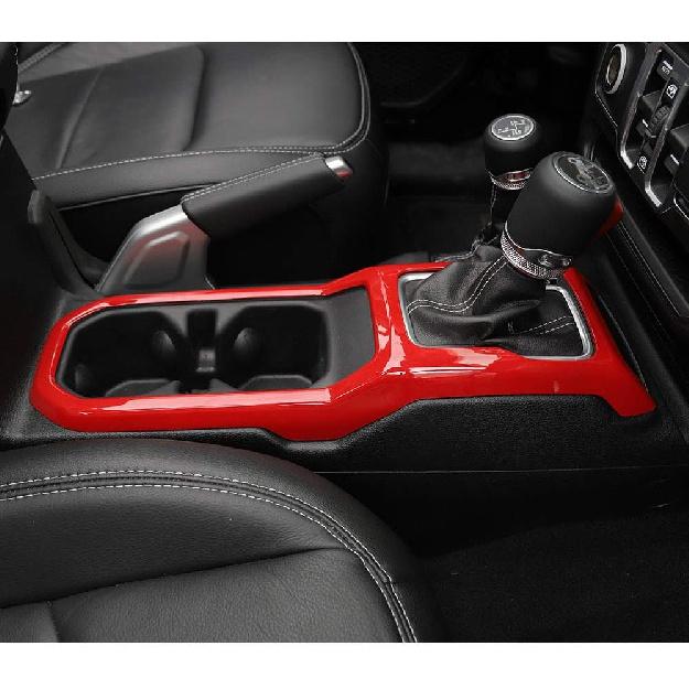 JeCar Interior Gear Shift Cup Holder Panel Cover Trim Fit for Jeep Wrangler JL JLU Gladiator JT 2018-2024 2025 2026+ (Red)