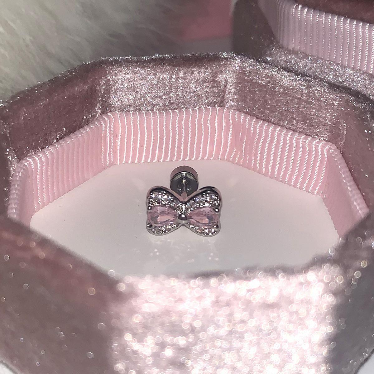 Pink Zirconia Snowflake  Bow Ear Cuff Earrings