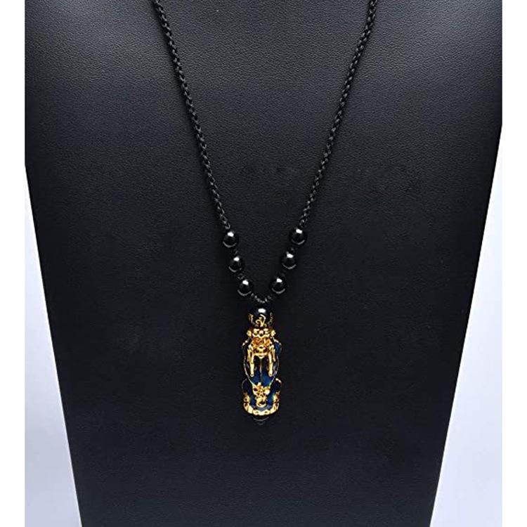 Men's Pixiu Obsidian-Style Buddhist Bead Necklace with Color-Changing Fortune-Enhancing Design.