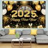 2025 New Year Theme Party Background Fireworks Golden Balloon Clock Banner Decoration Happy New Year Family Photo Supplies