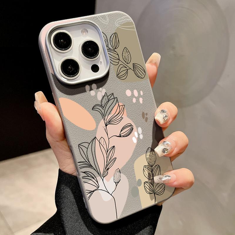 For Magsafe Magnetic Matte Line Flower Print Phone Case for iPhone 16 15 Pro 14 Plus 13 12 Pro Max 11 Shockproof Soft Tpu Slim Leather Texture Cover