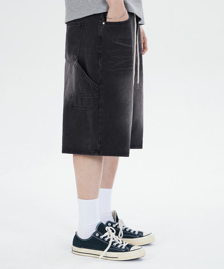 GLW Bermuda Vintage Washed Carpenter Denim Shorts Black
