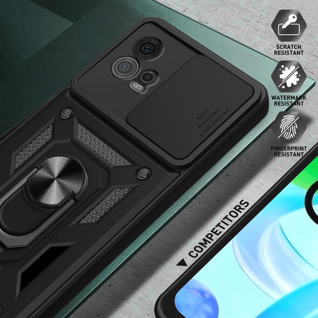 For Motorola Moto G72 4G Kickstand PC+TPU Phone Case Slide Push Pull Camera Lens Protection Cover
