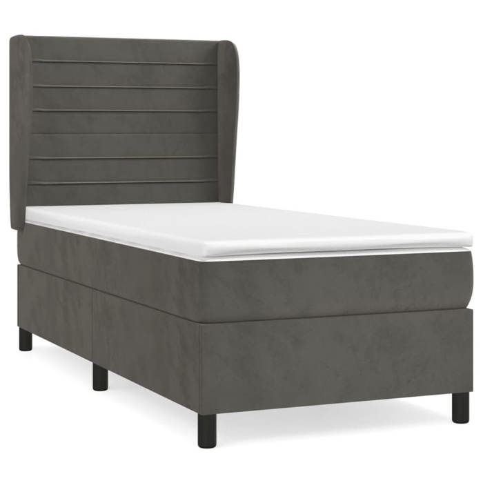 3129250 vidaXL Divan Bed and Mattress Dark Grey 90x200 Cm Velvet