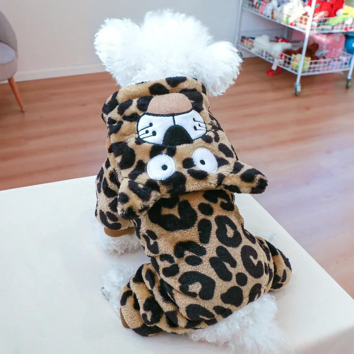 

Winter Warm Dog Jumpsuit Adorable Dinosaur Clothes for Small Dogs Cat Coat Dog Jacket Winter Warm Clothes Funny Costume Pet Clothes High Quality S цветной печати леопарда