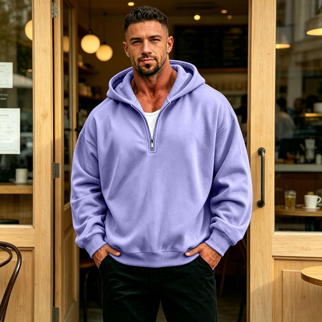 Men's Casual Hooded Quarter-Zip Long Sleeve Sweatshirt Pullover for Everyday Wear