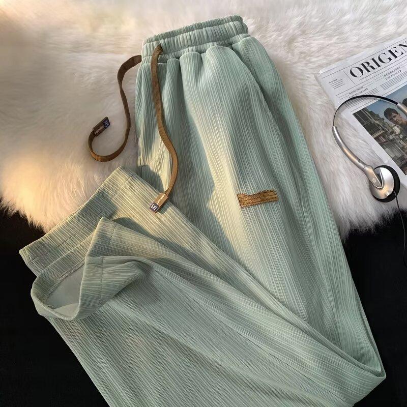 

Casual Pants Summer New Ice Silk Men s Pants Thin Loose Quick-drying Straight-leg Pants Korean Version Versatile Trend Sweatpants Men s 5XL зелений