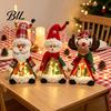 Indoor Xmas Atmosphere Light Lighted Christmas Doll Decoration, Cute Plush Santa Claus/Snowman/Reindeer Figurine with Standing Character Set Warm LED