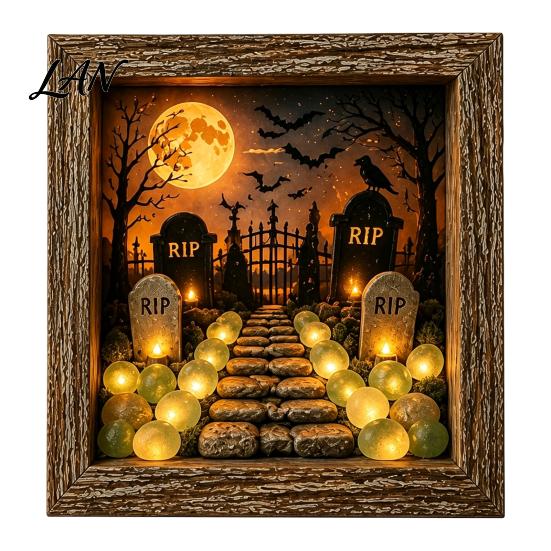 Small Halloween Figures Lighted Frame Ornaments, Light Up Shadow Box, Warm Festive Party Supplies Atmosphere LED Lights for Home Living Room