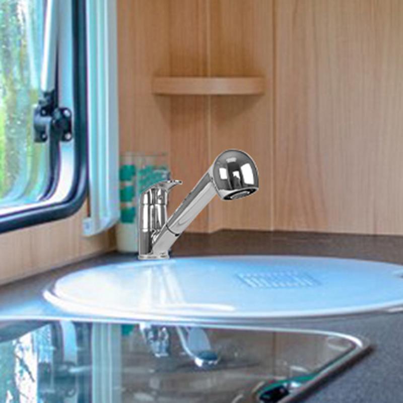 Single Handle Low Arch RV Kitchen Faucet Low Arch RV Kitchen Faucet RV Campervan Pull-out Faucet Camping Car Accessory