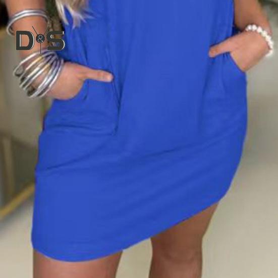 Dames T-shirtjurk met korte mouwen Casual ronde hals Korte jurk met zakken Zomer Mini A-lijn jurk
