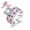 Stamped  Silver Color Wedding Bridal Sets For Women With Heart Crystal Cubic Zirconia Engagement Ring Jewelry
