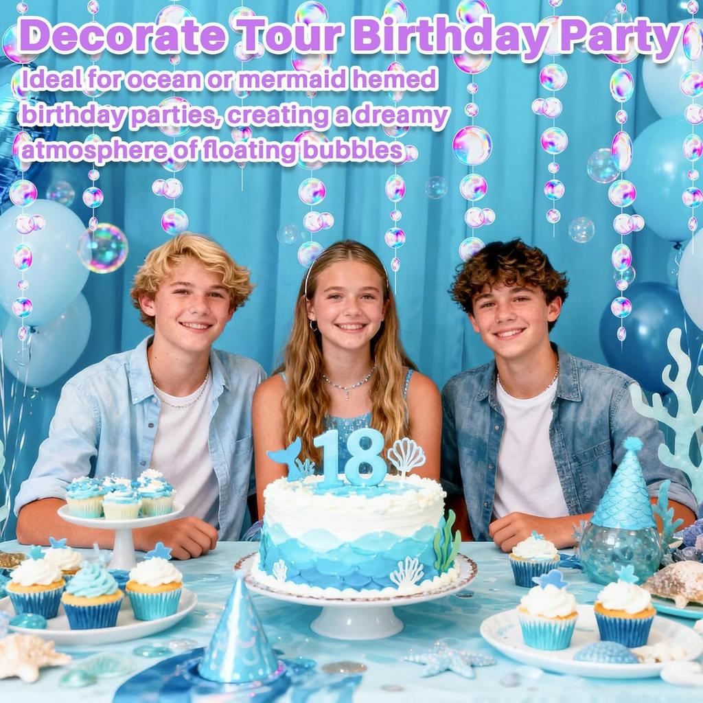 Transparent Bubble Garlands - Colored Bubble Decorations Mermaid Birthday Decorations Hanging Streamer Under The Sea Ocean Garland for Birthday