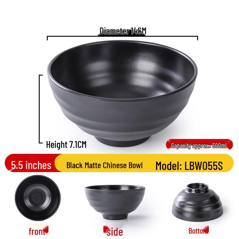 Jijun Frosted Black Melamine Noodle Bowls (10-Pack)