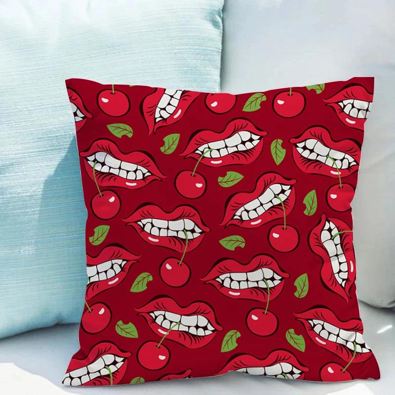 Cover Cushion Covers Sofa Mouth Illustration Double-sided Printing Decorative Pillows for Bed Bedroom Couch Short Plush Pillow