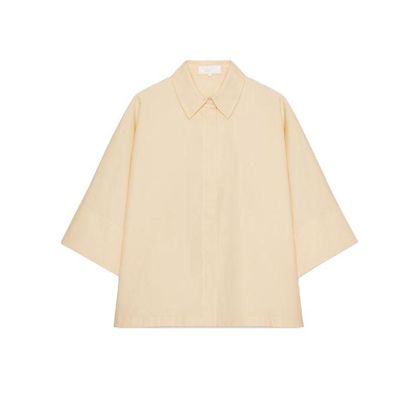 

Autumn New Women clothes French style Casual Style Button Decoration Lapel Poplin Loose Short sleeve Shirts 4786157 Yellow L