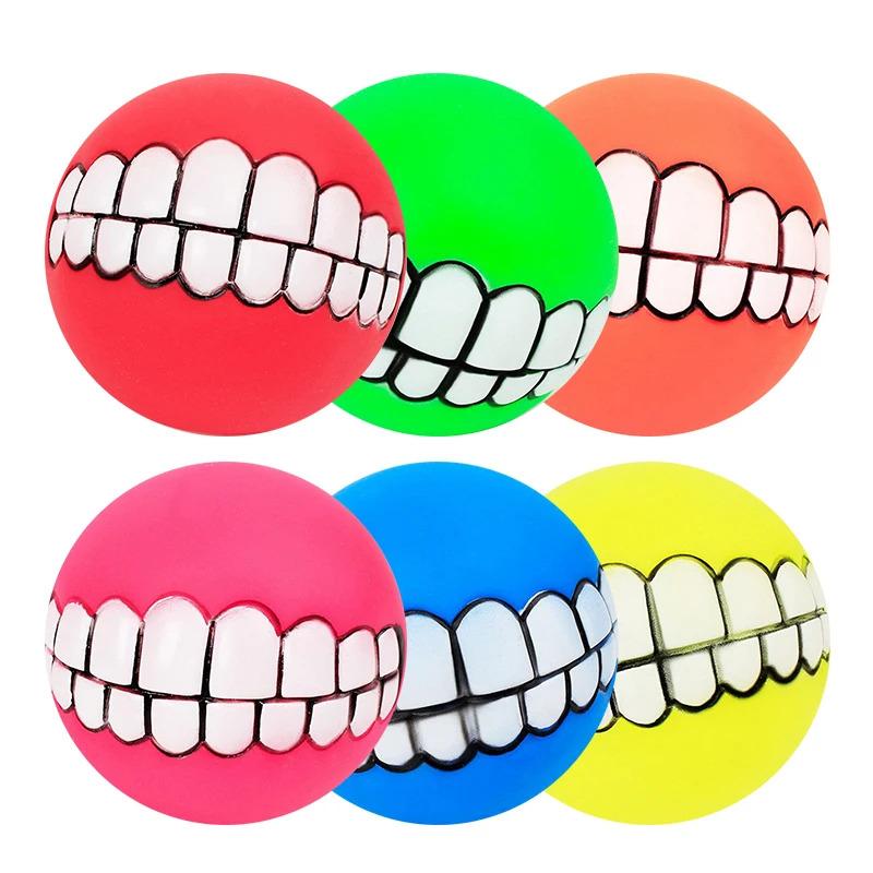Squeaky Dog Toys for Aggressive Chewers Interactive Puppy Ball with Funny Teeth Design Durable Silicone Chew Toy for Small