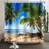 Beach Vacation Shower Curtain Tropical Palm Trees Ocean Waves Starfish Sandy Shore Pattern Waterproof Polyester Bathroom Decor