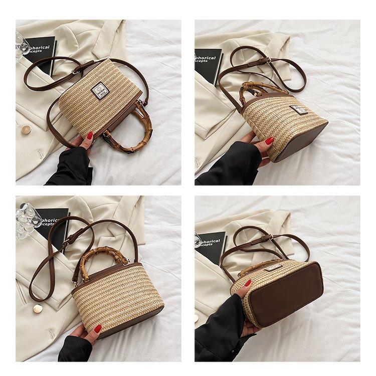 Textured Bamboo Handle Woven Bag for Thailand Tourism and Vacation Fashion Crossbody Straw Woven Bag
