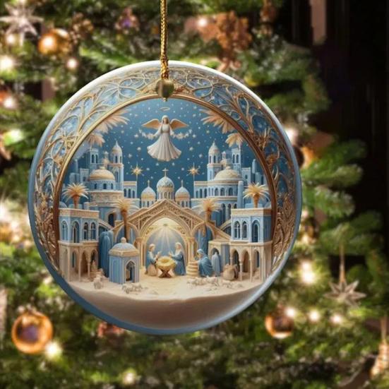 Acrylic Pendant Christmas Decoration with Lanyard Easy To Hang Nativity