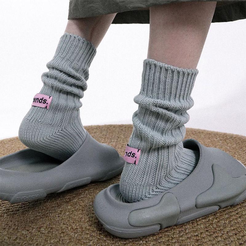 Knitted Middle Tube Socks Retro Pink Label Solid Color Spring Autumn Winter Warm Socks Home Mid-tube Cotton Thick Thread Needles