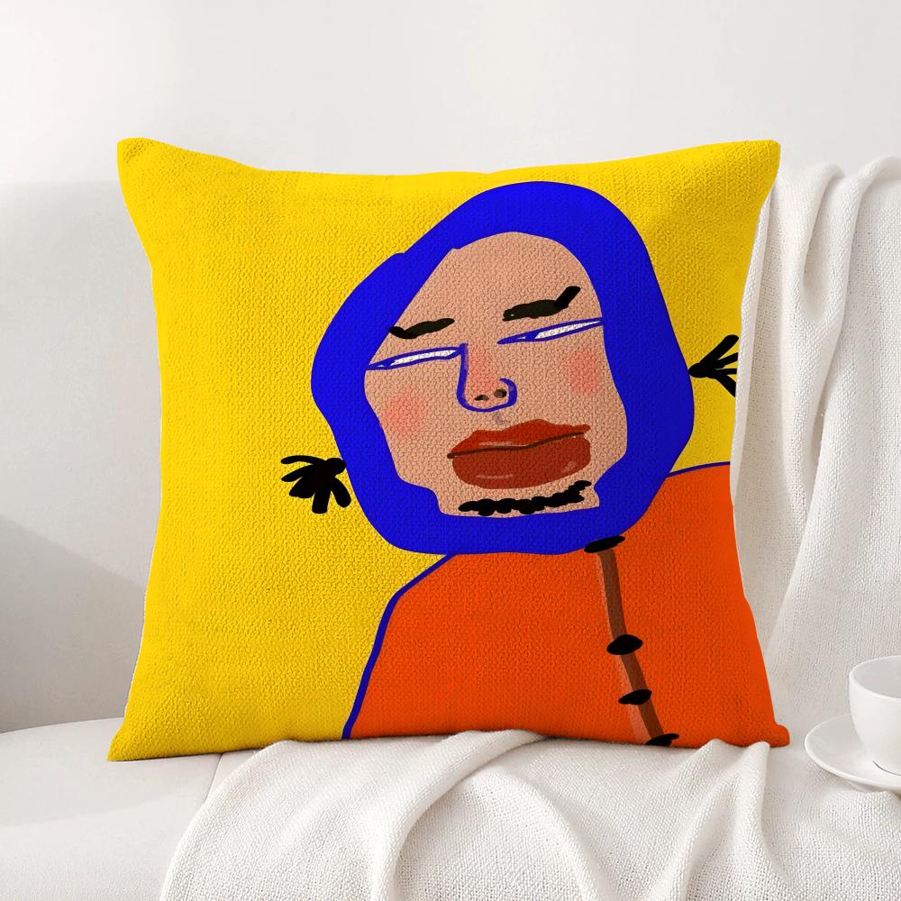 

FFunny Cartoon Pattern Cushion Cover Natural Linen Organic Fabric DoubleSided Printing Sofa Home Decor Breathable Bed Pillow 30x30cm